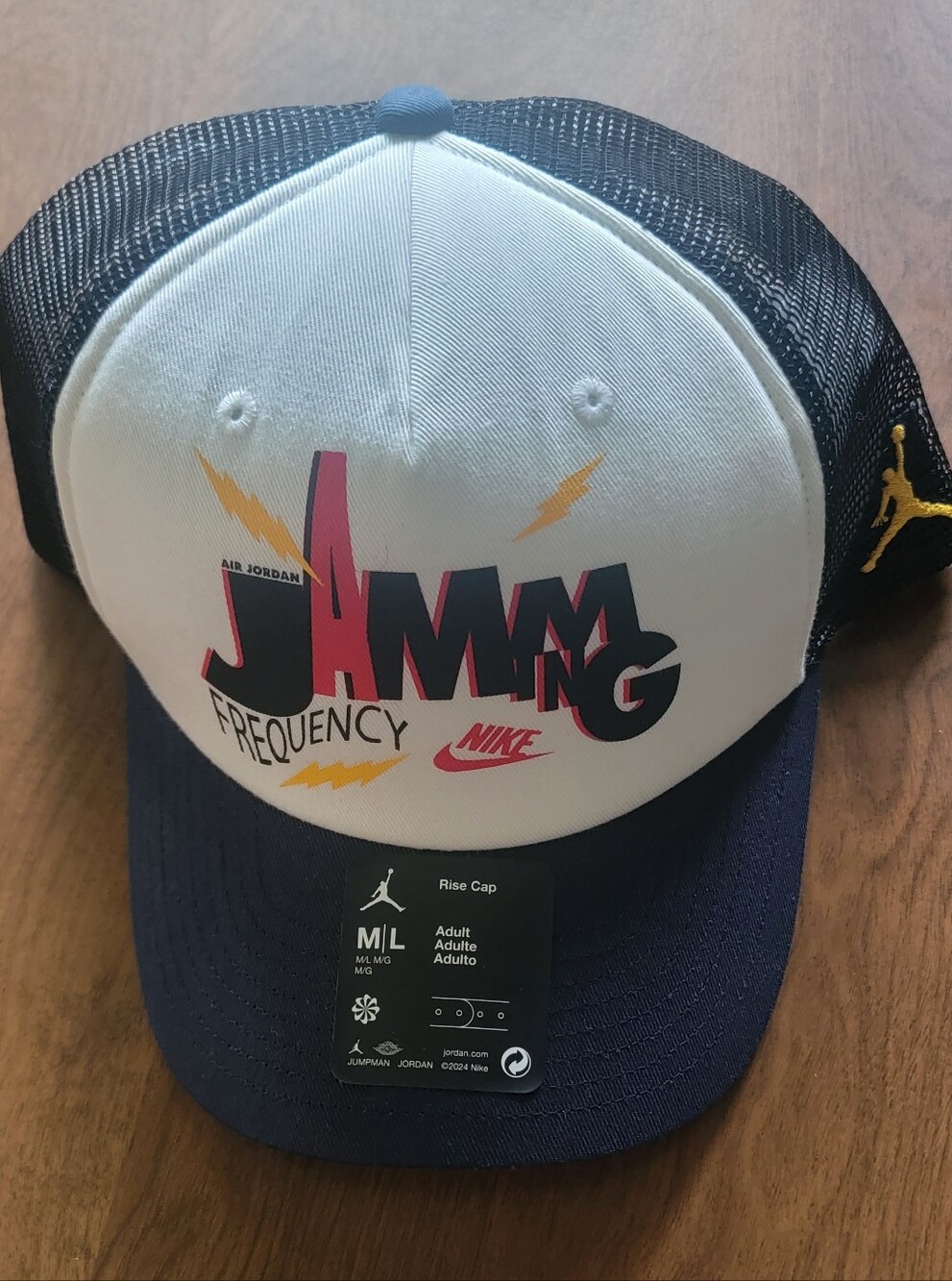 Jordan Jumpman Graphic Print Trucker Hat Mesh Back Adjustable M/L White Black
